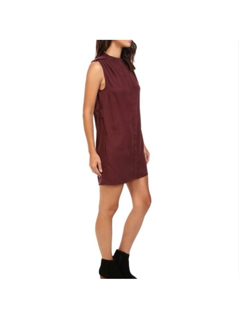 Michael Stars Sleeveless Burgundy Lyocell Shift Dress